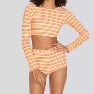 NEW SOLID & STRIPED The Nola Ribbed Rashguard Sorbet Stripe NWT Medium